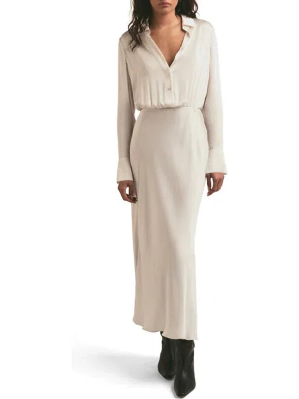 Favorite Daughter Take Me Seriously Ivory Long-Sleeve Maxi Shirt Dress